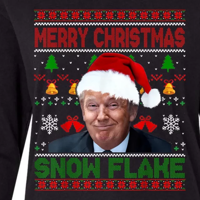 Merry Christmas Snowflake Santa Trump Xmas Ugly Sweater Womens Cotton Relaxed Long Sleeve T-Shirt