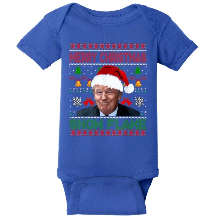 Merry Christmas Snowflake Santa Trump Xmas Ugly Sweater Baby Bodysuit