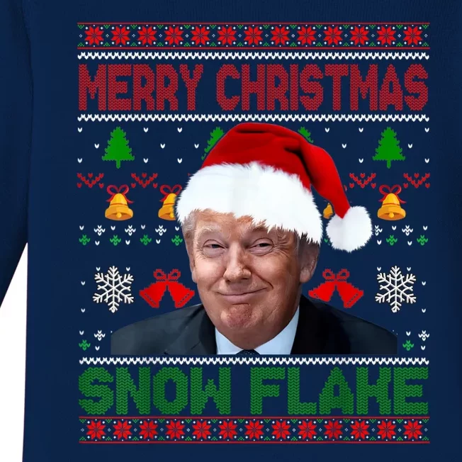 Merry Christmas Snowflake Santa Trump Xmas Ugly Sweater Baby Long Sleeve Bodysuit