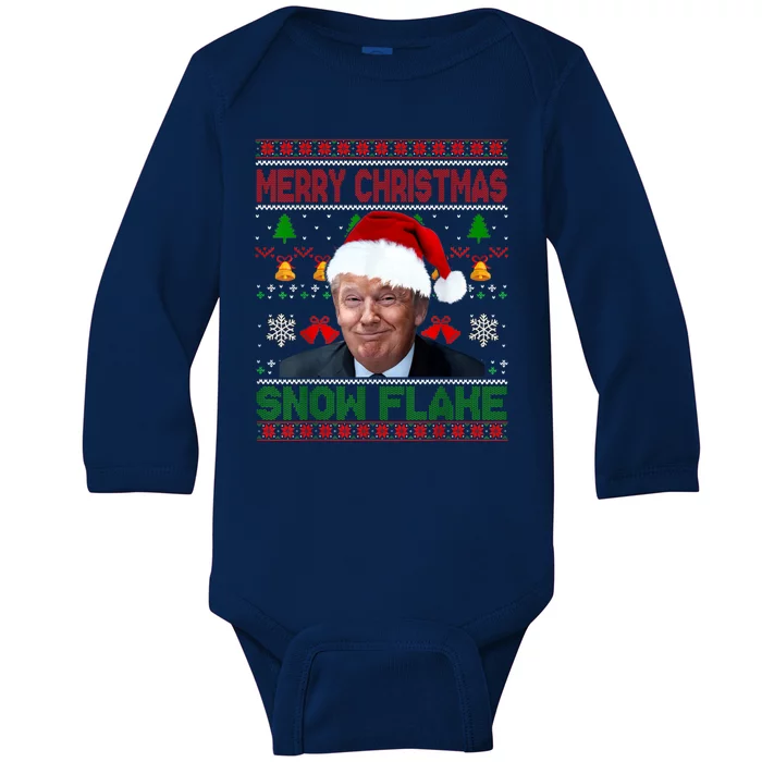 Merry Christmas Snowflake Santa Trump Xmas Ugly Sweater Baby Long Sleeve Bodysuit