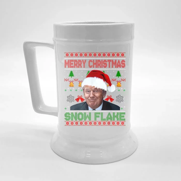 Merry Christmas Snowflake Santa Trump Xmas Ugly Sweater Front & Back Beer Stein