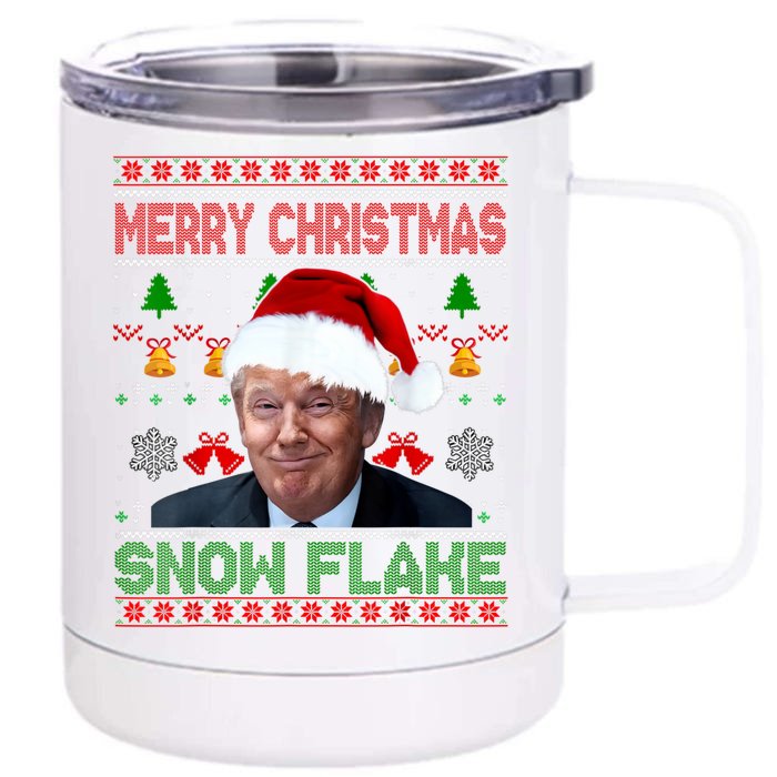 Merry Christmas Snowflake Santa Trump Xmas Ugly Sweater Front & Back 12oz Stainless Steel Tumbler Cup