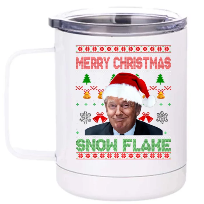 Merry Christmas Snowflake Santa Trump Xmas Ugly Sweater Front & Back 12oz Stainless Steel Tumbler Cup