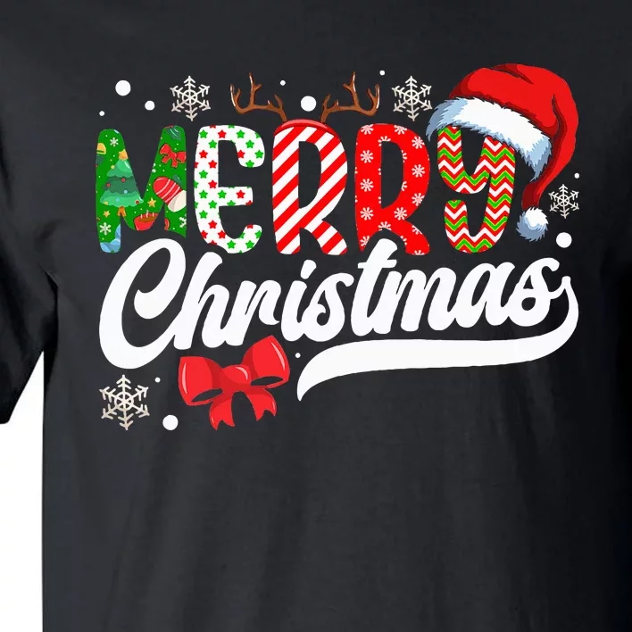 Merry Christmas Santa Hat Plaid Pattern Tall T-Shirt