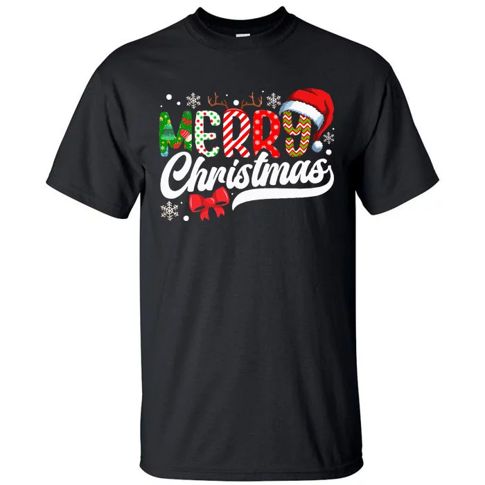 Merry Christmas Santa Hat Plaid Pattern Tall T-Shirt