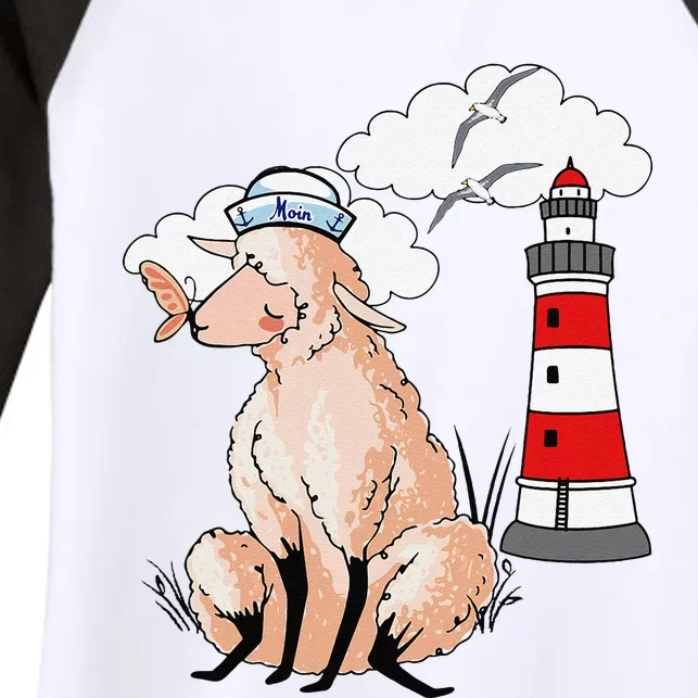 Moin Coastal Shee.P Shee.P Lambs Maritime Lamb Lighthouse Women's Tri-Blend 3/4-Sleeve Raglan Shirt