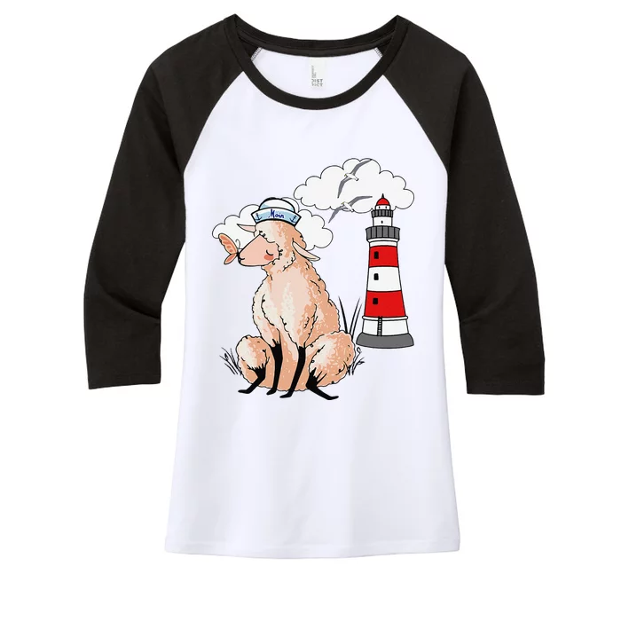 Moin Coastal Shee.P Shee.P Lambs Maritime Lamb Lighthouse Women's Tri-Blend 3/4-Sleeve Raglan Shirt