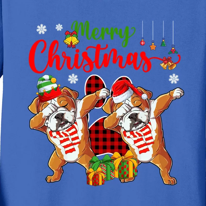 Merry Christmas Santa Elf English Bulldogs Dog Paw Lover Meaningful Gift Kids Long Sleeve Shirt