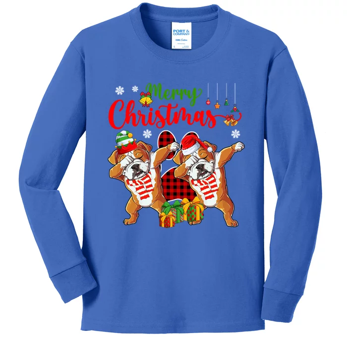 Merry Christmas Santa Elf English Bulldogs Dog Paw Lover Meaningful Gift Kids Long Sleeve Shirt