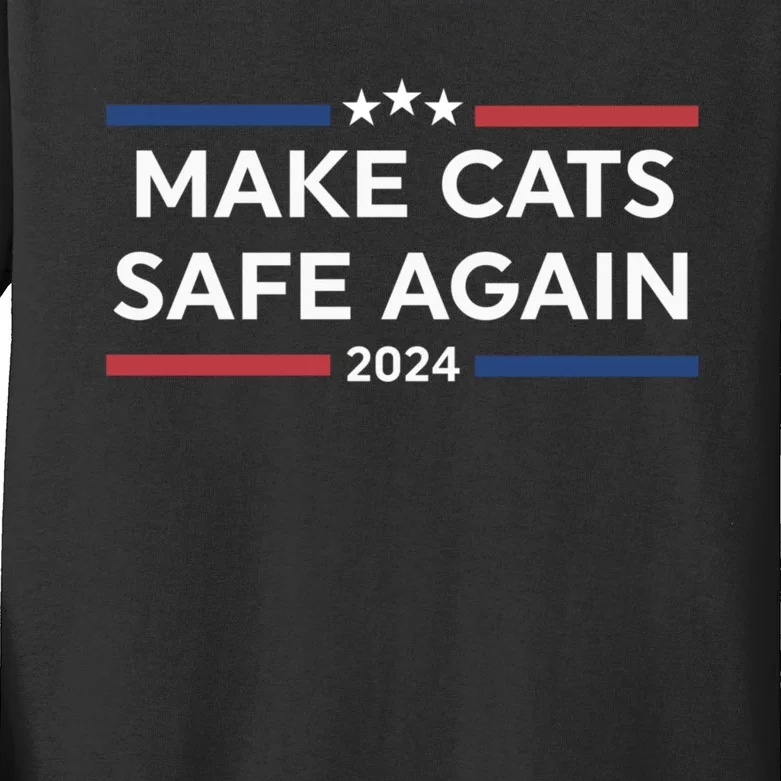 Make Cats Safe Again Funny 2024 Presidential Election Kids Long Sleeve Shirt