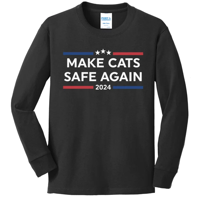 Make Cats Safe Again Funny 2024 Presidential Election Kids Long Sleeve Shirt