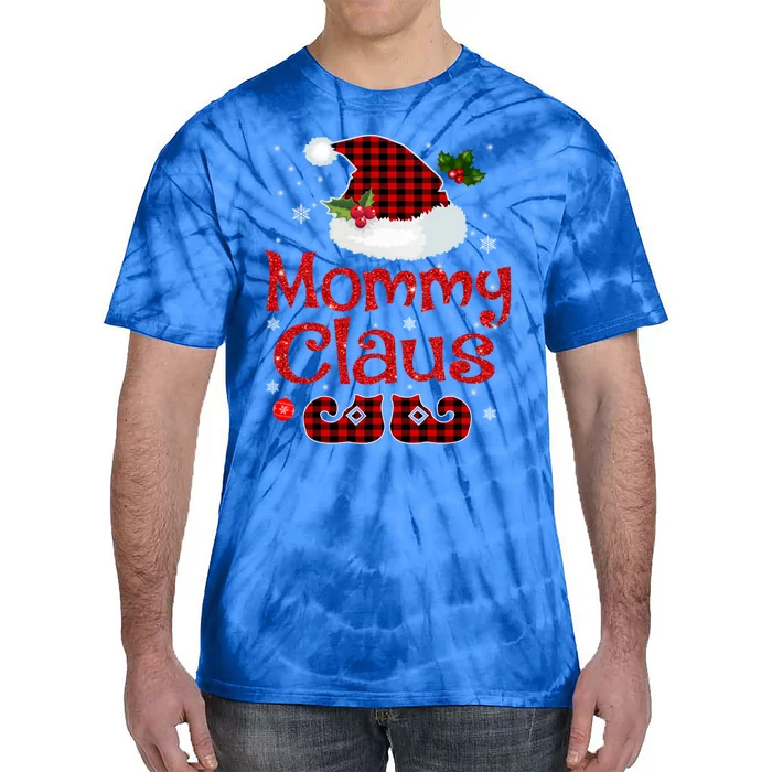 Mommy Claus Santa Hat Red Plaid Buffalo Christmas Pajama Gift Tie-Dye T-Shirt