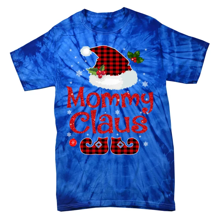 Mommy Claus Santa Hat Red Plaid Buffalo Christmas Pajama Gift Tie-Dye T-Shirt