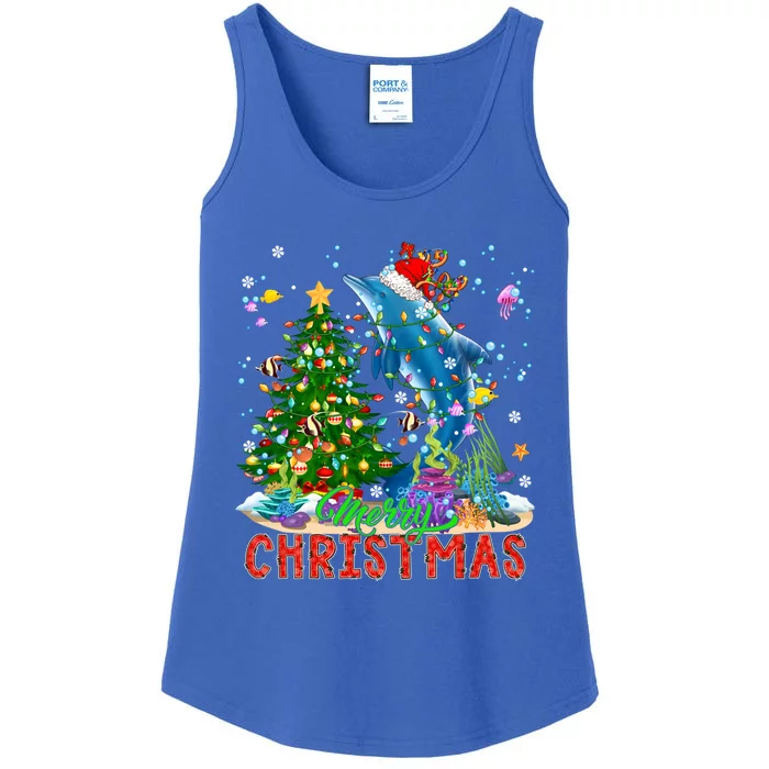 Merry Christmas Santa Reindeer Dolphin Xmas Tree Lights Funny Gift Ladies Essential Tank