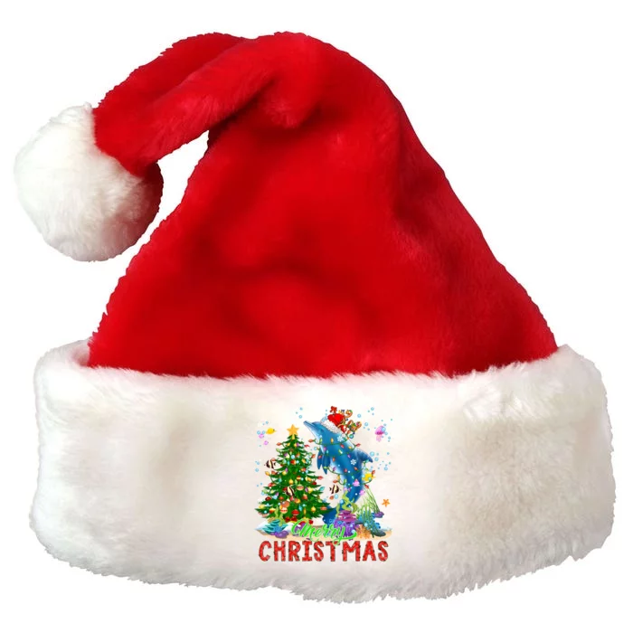 Merry Christmas Santa Reindeer Dolphin Xmas Tree Lights Funny Gift Premium Christmas Santa Hat