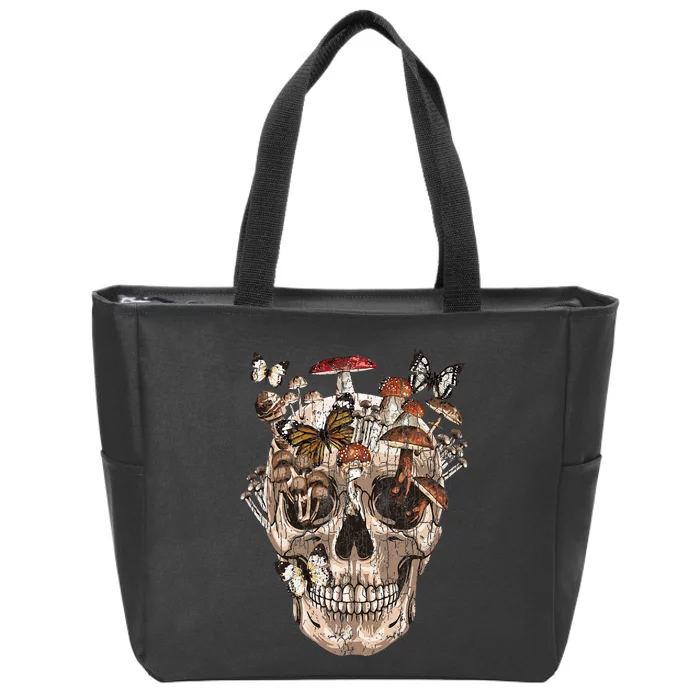 Mushroom Collector Skull Gift Zip Tote Bag