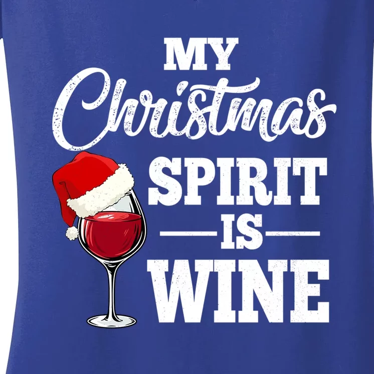 My Christmas Spirit Is Wine Gift Santa Hat Xmas Party Cool Gift Women's V-Neck T-Shirt