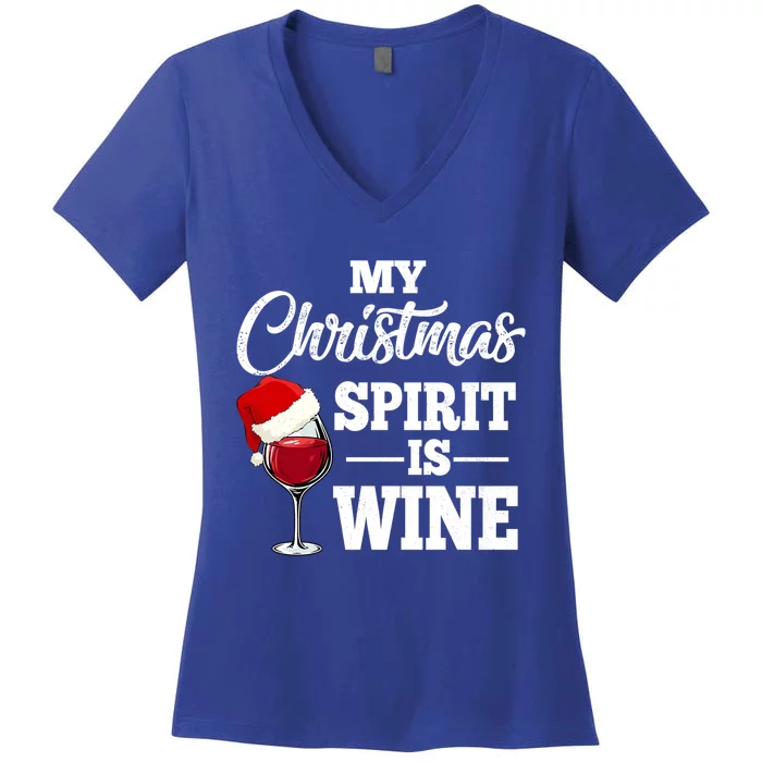 My Christmas Spirit Is Wine Gift Santa Hat Xmas Party Cool Gift Women's V-Neck T-Shirt