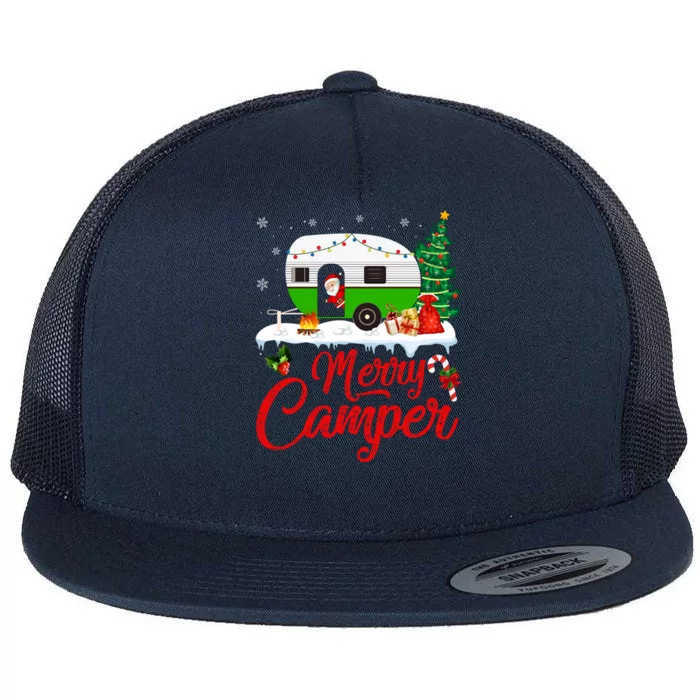 Merry Camper Santa Camping Funny Rv Camper Christmas Cool Gift Flat Bill Trucker Hat