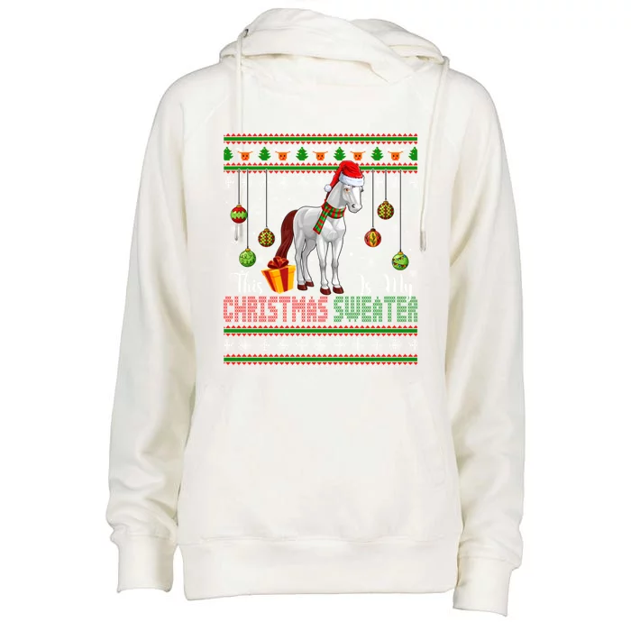 My Christmas Sweater Costume Santa Horse Farm Xmas Symbols Gift Womens Funnel Neck Pullover Hood