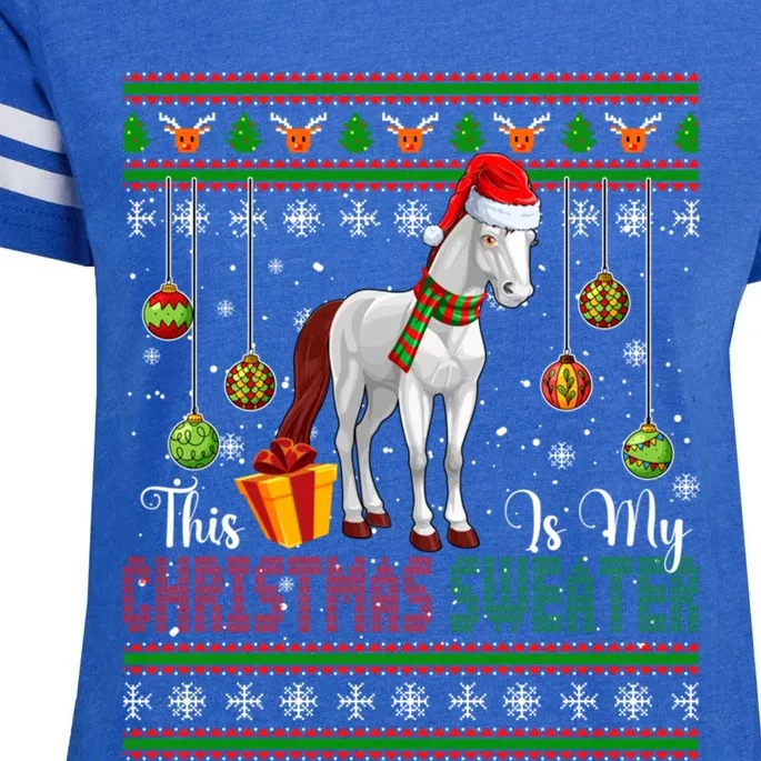 My Christmas Sweater Costume Santa Horse Farm Xmas Symbols Gift Enza Ladies Jersey Football T-Shirt