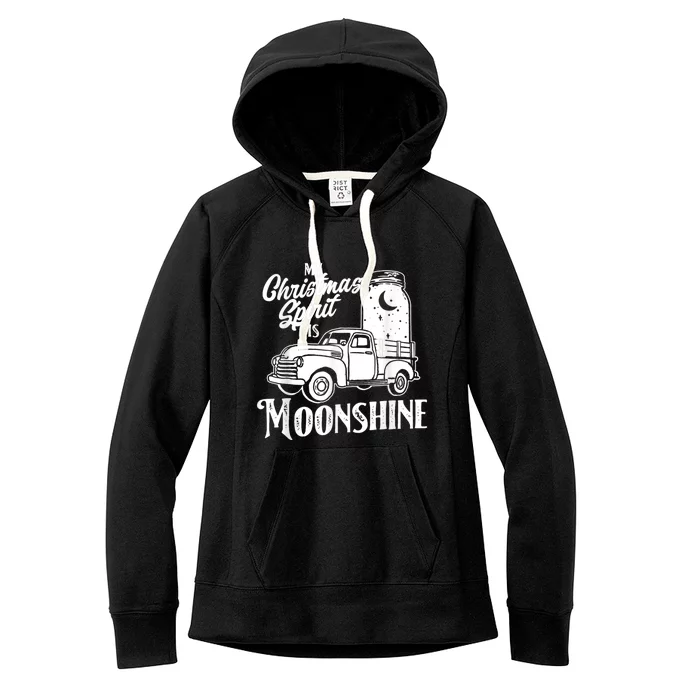 My Christmas Spirit Is Moonshine Vintage Truck & Liquor Jar Women's Fleece Hoodie