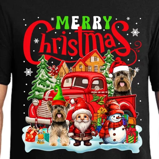 Merry Christmas Santa Elf Yorkshire Terriers On Pickup Truck Gift Pajama Set