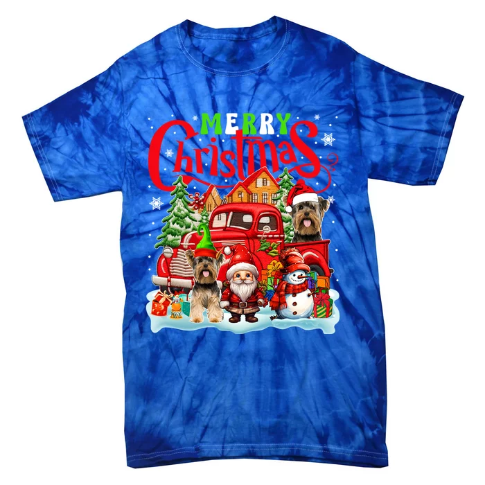 Merry Christmas Santa Elf Yorkshire Terriers On Pickup Truck Gift Tie-Dye T-Shirt