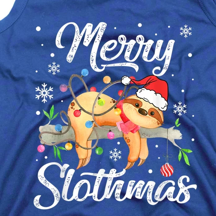 Merry Christmas Slothmas Funny Santa Hat Sloth Xmas Lights Funny Gift Tank Top