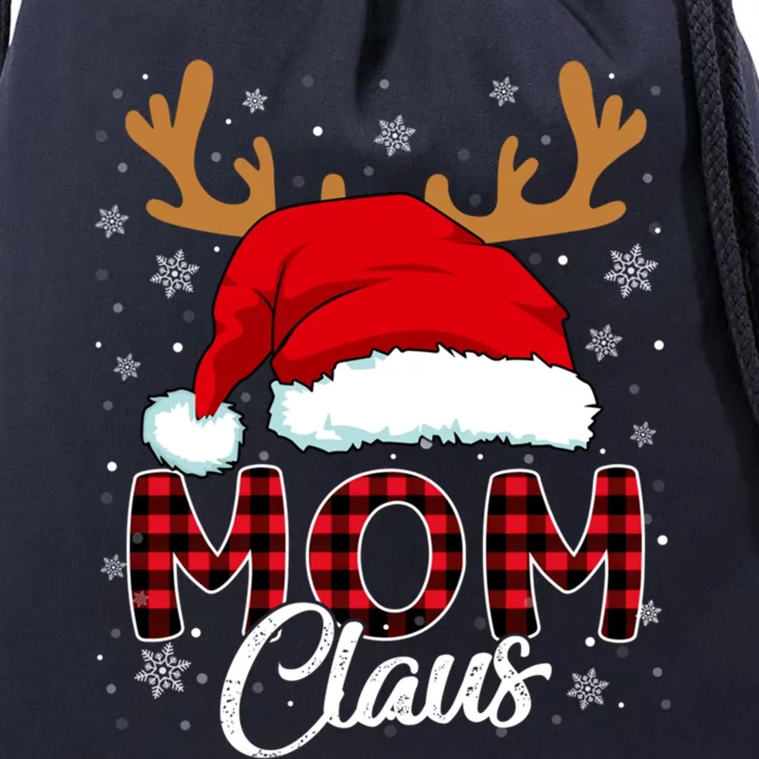 Mom Claus Santa Hat Reindeer Red Plaid Matching Family Xmas Gift Drawstring Bag