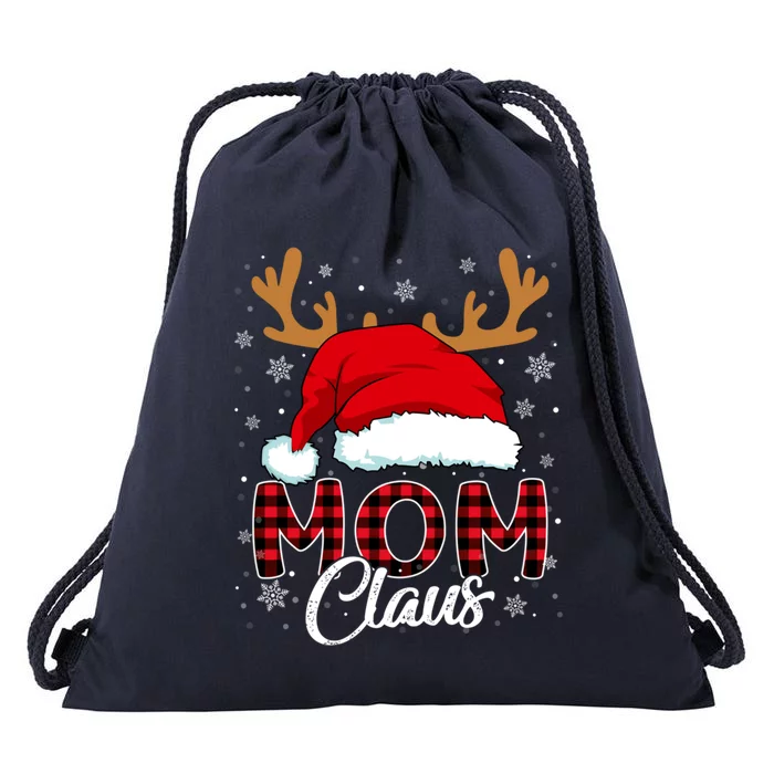 Mom Claus Santa Hat Reindeer Red Plaid Matching Family Xmas Gift Drawstring Bag