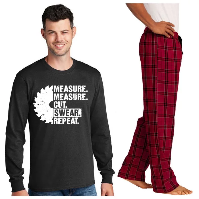 Measure Cut Swear Repeat Idea Handy Man Dad Diy Long Sleeve Pajama Set