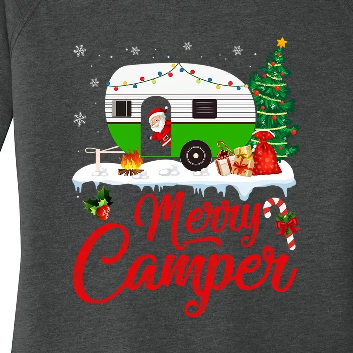 Merry Camper Santa Camping Funny RV Camper Christmas Gift Women's Perfect Tri Tunic Long Sleeve Shirt