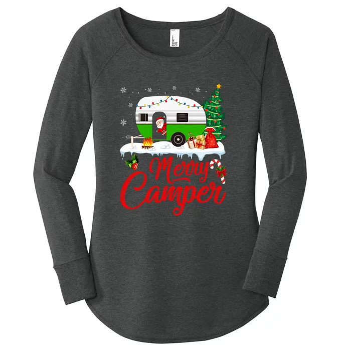 Merry Camper Santa Camping Funny RV Camper Christmas Gift Women's Perfect Tri Tunic Long Sleeve Shirt