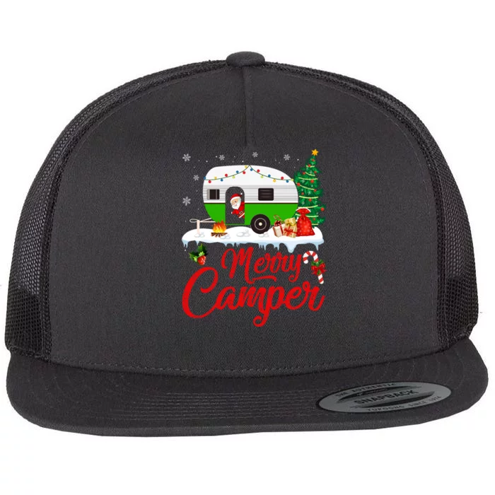 Merry Camper Santa Camping Funny RV Camper Christmas Gift Flat Bill Trucker Hat