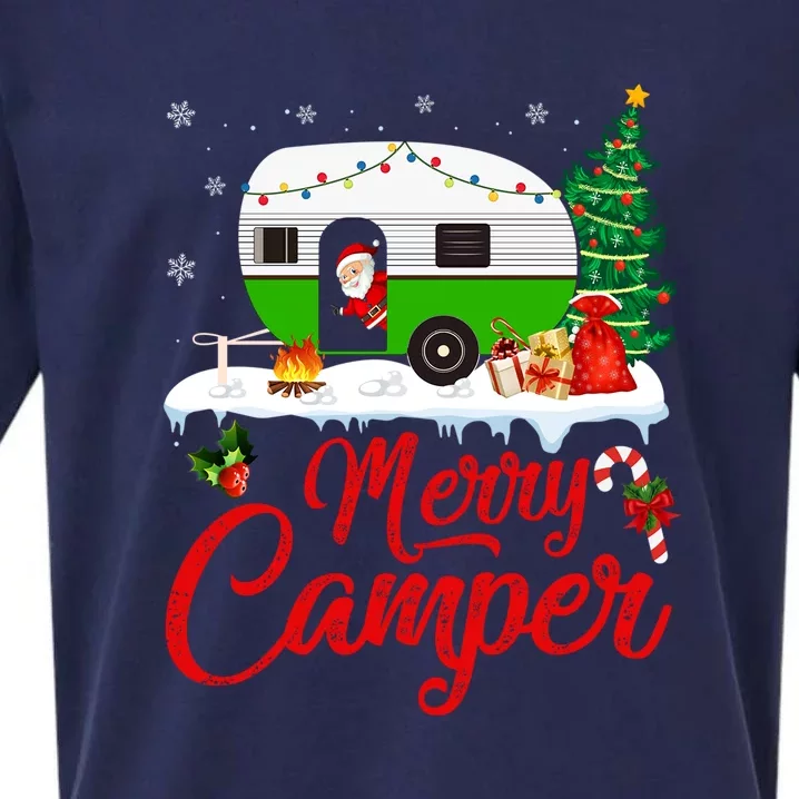 Merry Camper Santa Camping Funny RV Camper Christmas Gift Sueded Cloud Jersey T-Shirt