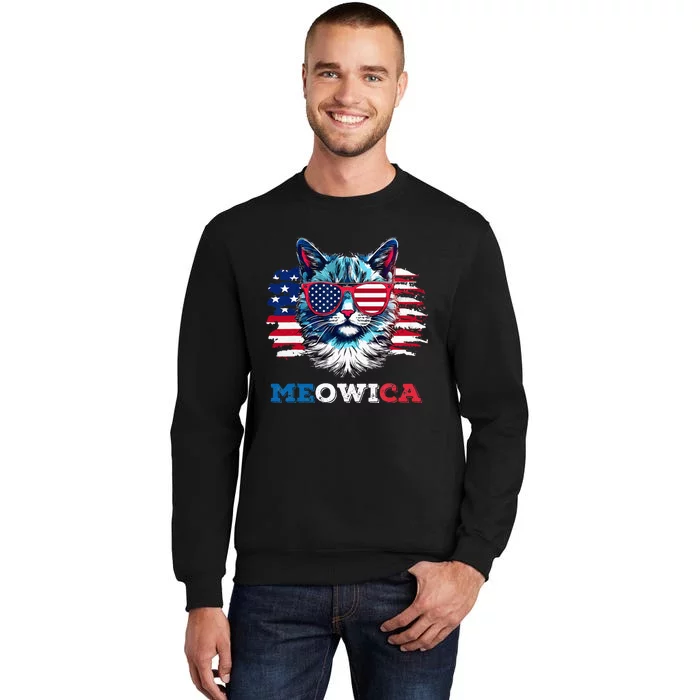 Meowica Cat Sunglasses American Flag USA Cat 4th of July Sweatshirt