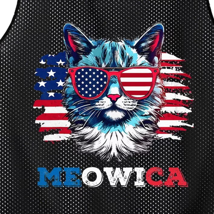 Meowica Cat Sunglasses American Flag USA Cat 4th of July Mesh Reversible Basketball Jersey Tank