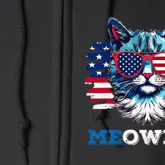 Meowica Cat Sunglasses American Flag USA Cat 4th of July Full Zip Hoodie