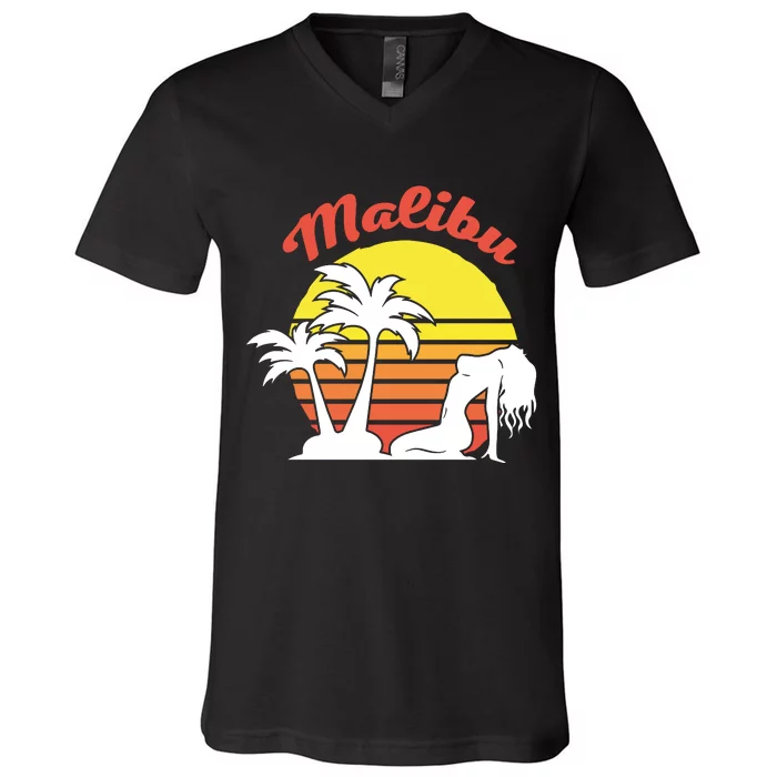 Malibu California Summer Vacation Beach Theme V-Neck T-Shirt