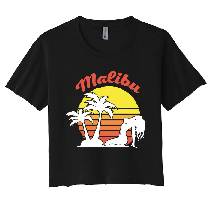 Malibu California Summer Vacation Beach Theme Women's Crop Top Tee