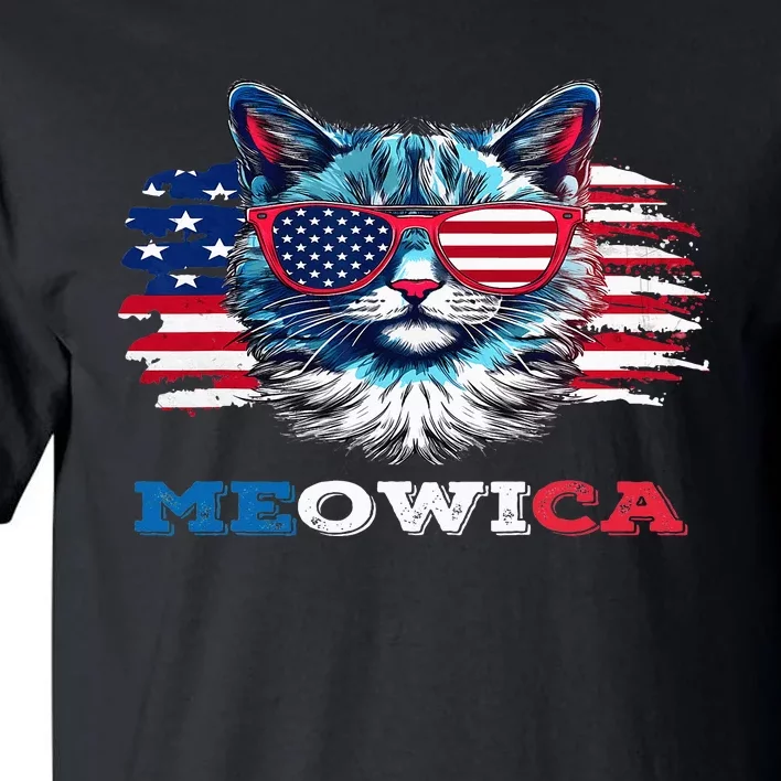 Meowica Cat Sunglasses American Flag USA Cat 4Th Of July Tall T-Shirt