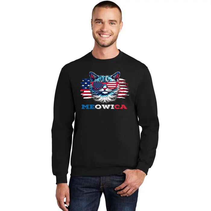 Meowica Cat Sunglasses American Flag USA Cat 4Th Of July Tall Sweatshirt