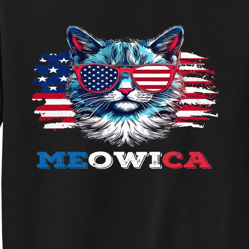 Meowica Cat Sunglasses American Flag USA Cat 4Th Of July Tall Sweatshirt