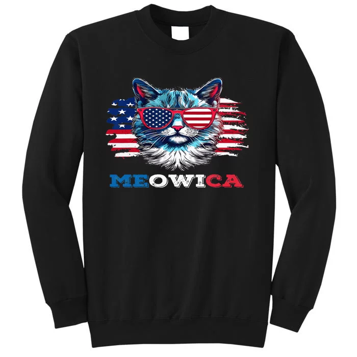 Meowica Cat Sunglasses American Flag USA Cat 4Th Of July Tall Sweatshirt