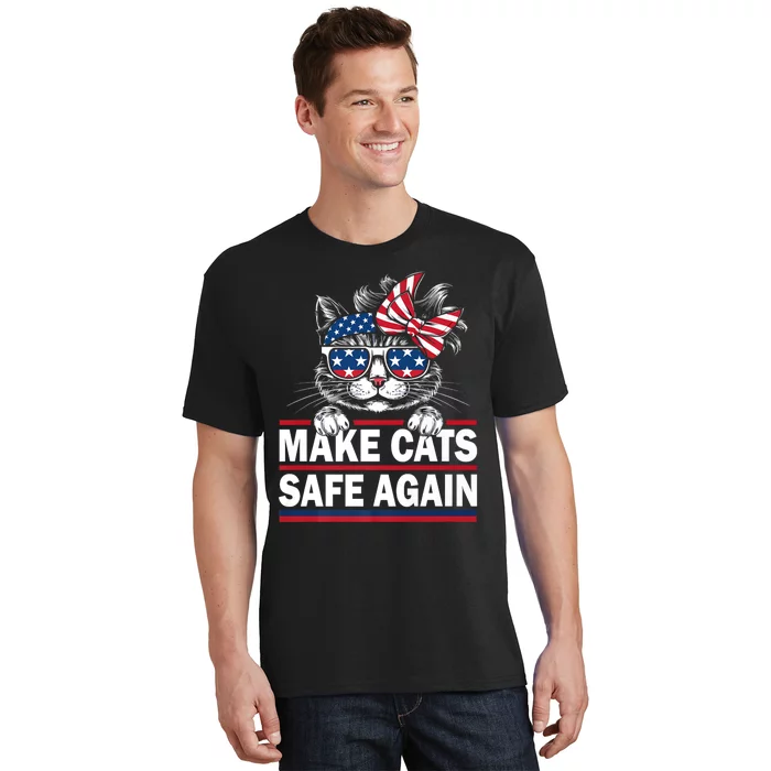 Make Cats Safe Again Funny Cat Lover Usa Flag T-Shirt