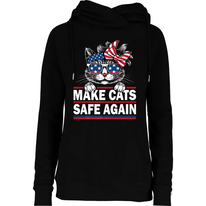 Make Cats Safe Again Funny Cat Lover Usa Flag Womens Funnel Neck Pullover Hood