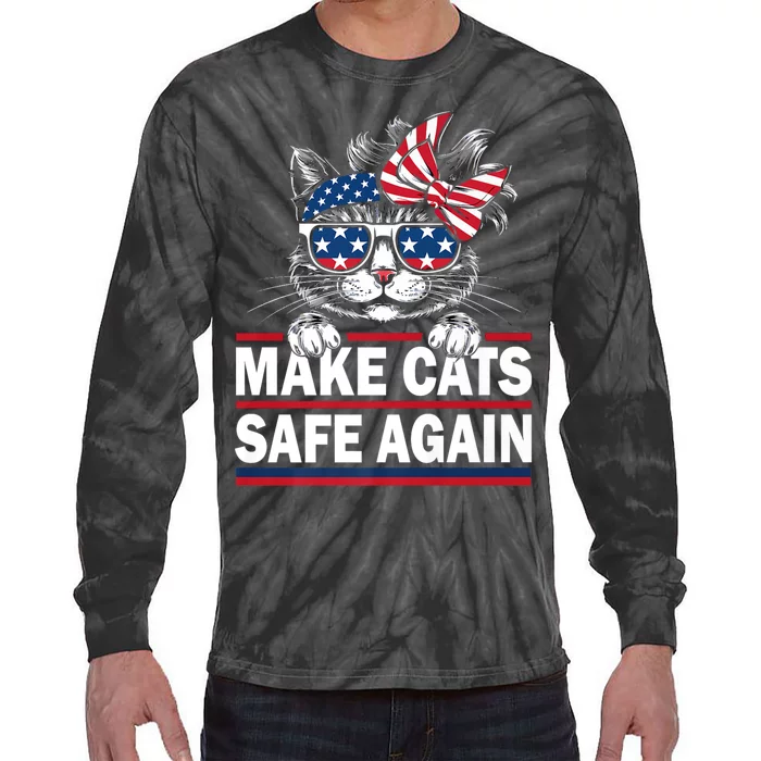 Make Cats Safe Again Funny Cat Lover Usa Flag Tie-Dye Long Sleeve Shirt