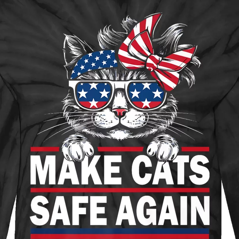 Make Cats Safe Again Funny Cat Lover Usa Flag Tie-Dye Long Sleeve Shirt