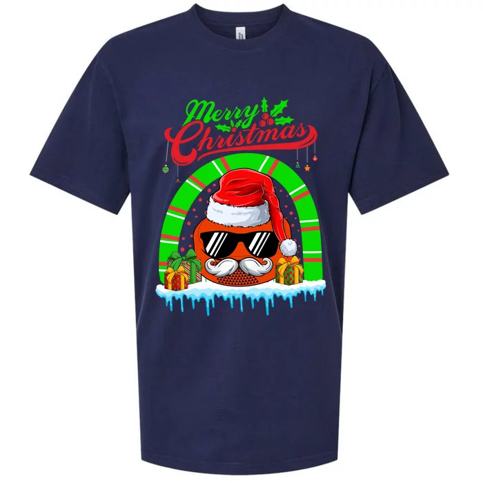 Merry Christmas Santa Ice Hockey Ball Mustache Sunglasses Great Gift Sueded Cloud Jersey T-Shirt